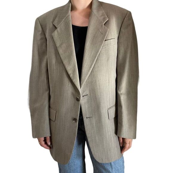 Vintage Mens Givenchy Brown Tan Oversized Sport Coat Blazer Single Breasted L - Picture 4 of 10